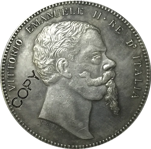 1861 Taliansko 5 Lire mince KÓPIU 37mm
