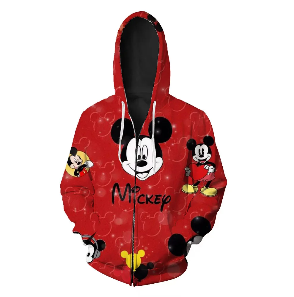 Dámy Zip Hoodie Disney Bežné Mikina Dámy Mickey a Minnie Vzor Jeseň Dlhý Rukáv Vrecku Streetwear Módy