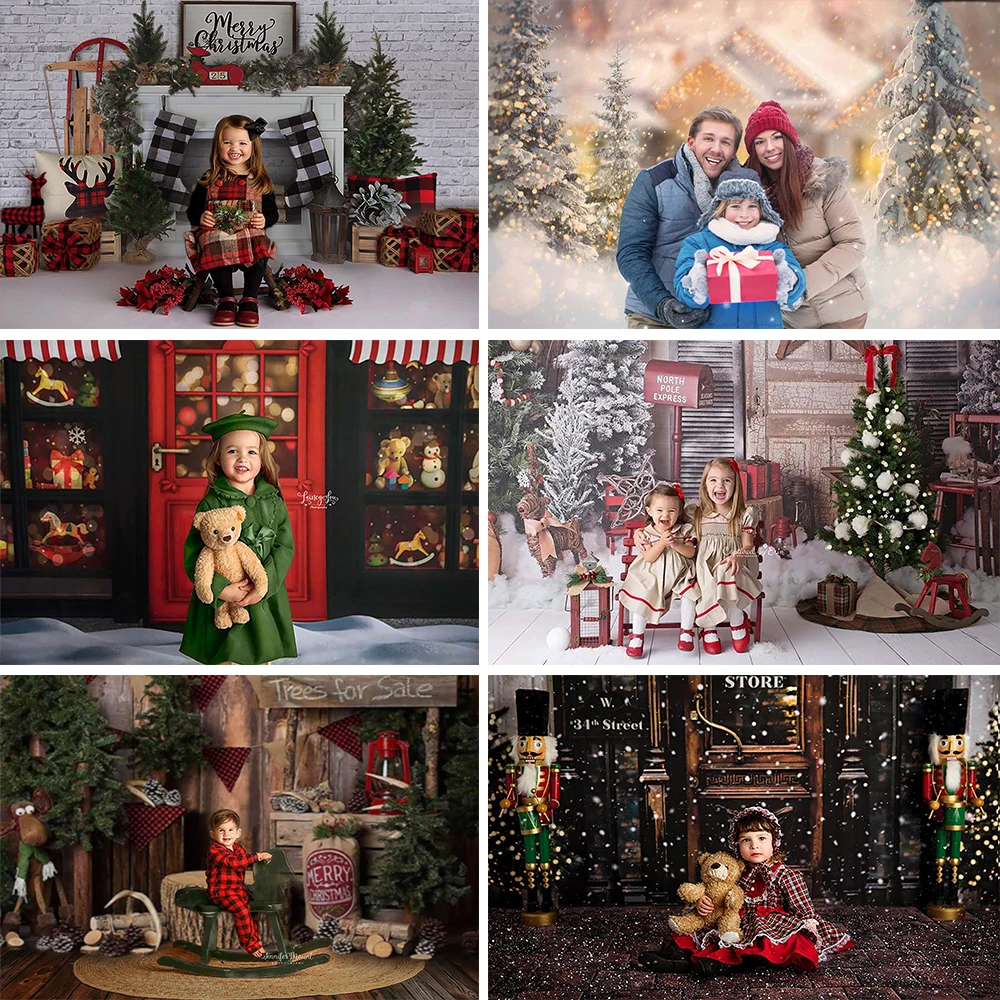 Veselé Vianoce Kulisu pre Fotografovanie Toy Store Novorodenca Vianočné Fotografie Pozadí Vianočné Ulici Zime Sneh Dekor