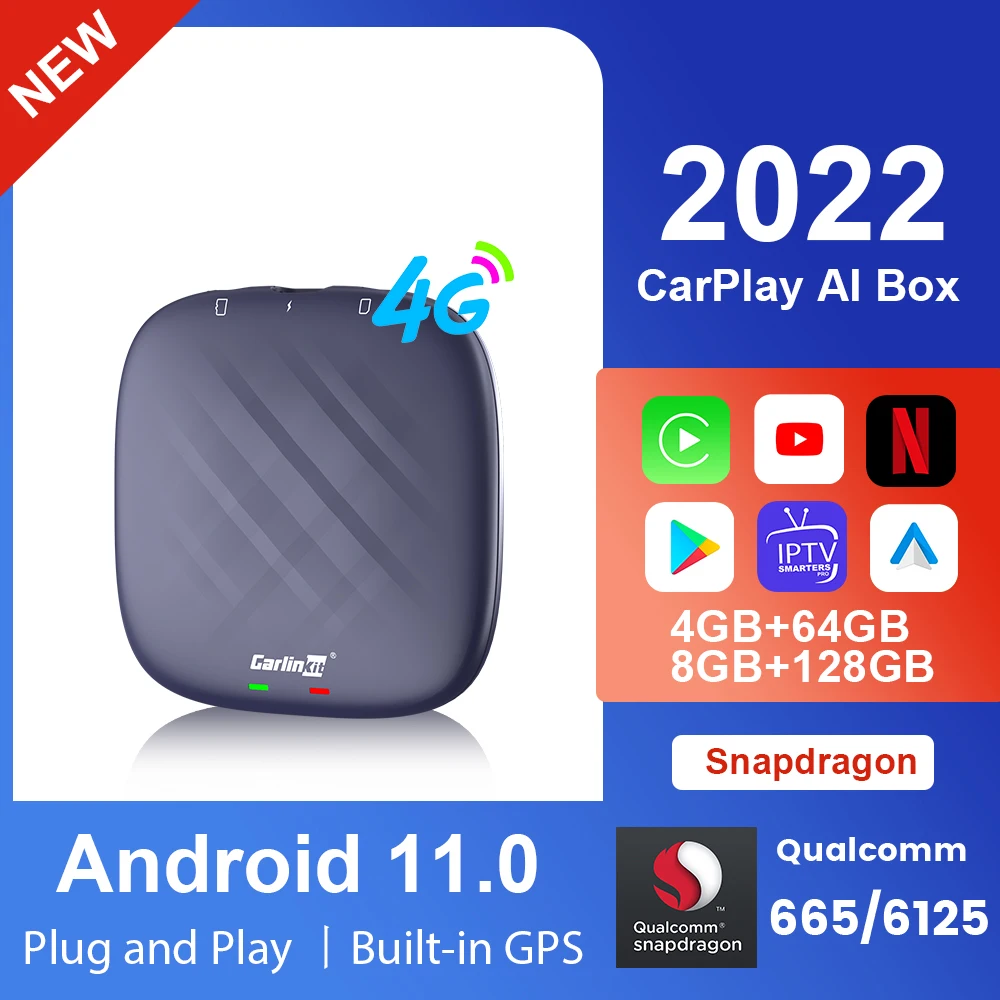 CarlinKit 4 CarPlay Ai Box Android 11 Plus Netflix YouTube, Android Auto Adaptér Bezdrôtovej siete QCM665 8-Jadrá TV Box Pre OEM Auto Play