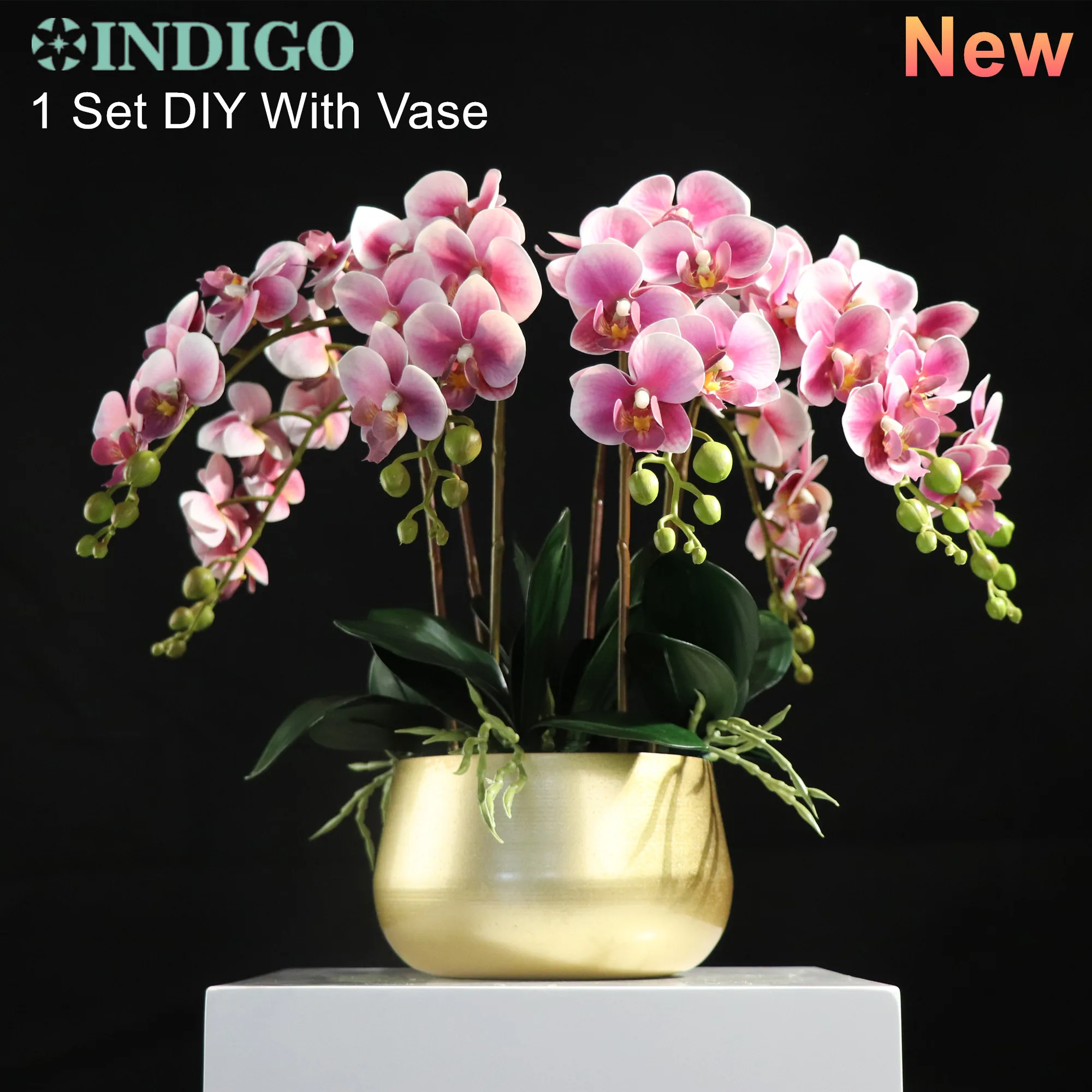 Purpurové Srdce Orchidea (7PCSOrchid+5 KS Listov+ Moss+Pot) DIY Kvet Dohoda Skutočný Dotyk Kvetu Office Dekorácie Prípade INDIGO