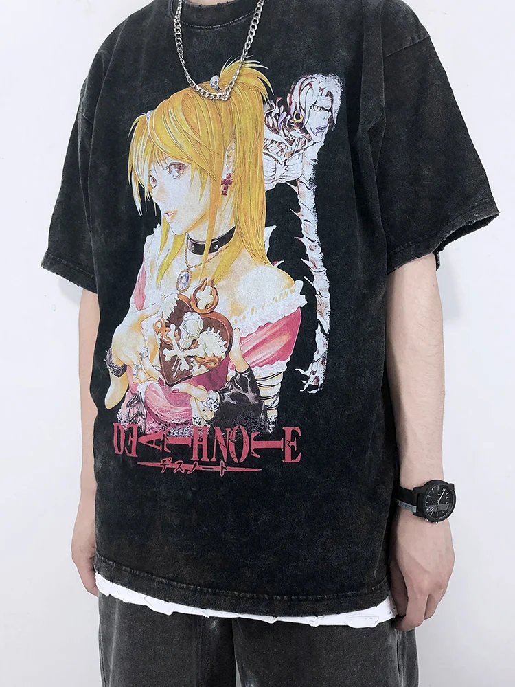 Anime Death Note, Míša Amane Tričko Bavlna Vintage Umyté Nadrozmerné Harajuku Tričko Streetwear Zábavné Letné Bežné T-shirt CS455