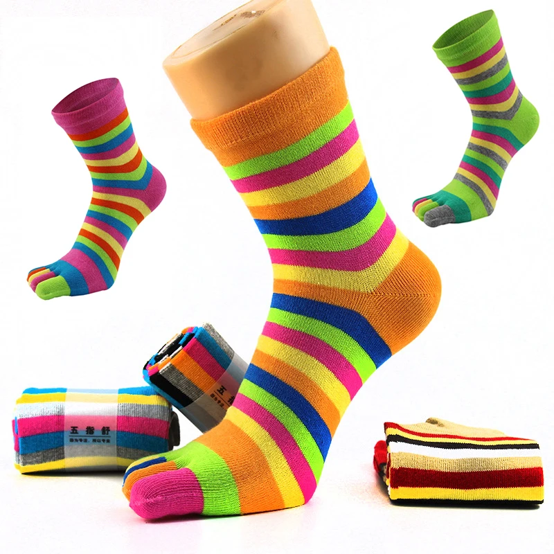 Vtipné Päť Prstov Ponožky Farebné Pruhované Vytlačené Prst Členkové Ponožky Ženy Janpanese kórejský Bavlna Harajuku dámske Ponožky