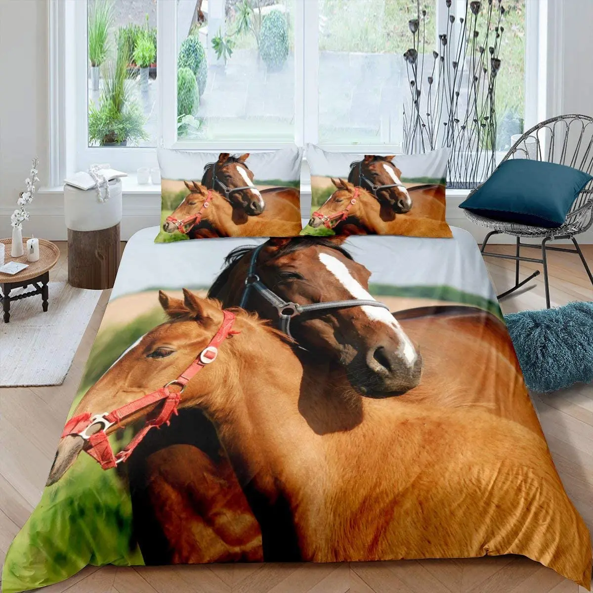 Kôň Perinu Farma Zvierat Vzor Hnedé Milovník Koní posteľná bielizeň Nastaviť Mikrovlákna, prehoz cez posteľ Kryt pre Mladistvých Dospelých Kráľovná Deka Kryt