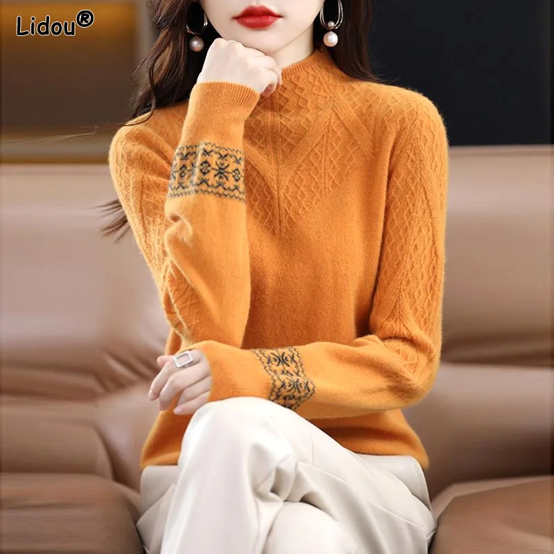 Jednofarebné Kolo Krku Office Lady Elegantné kórejský Módne T-Shirts Bežné Jeseň Zima Tenké Voľné dámske Oblečenie, Pulóvre