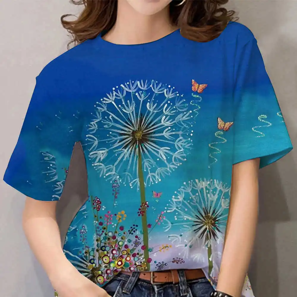 Grafické Tees Dámy, Ženy Krátke Kreslené Letné Módne Tričká Kvet Akvarel Krásne Topy 3D T-Shirt