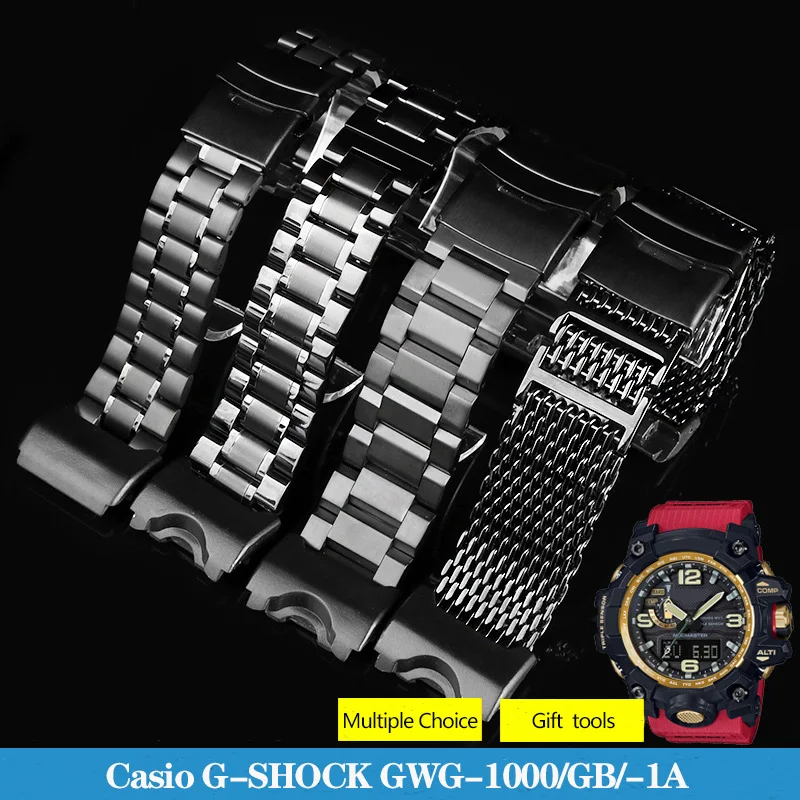 Pevná Rafinované Ocele Úprave Kovov Watchbands pre G-Shock Veľké Blato Kráľ GWG-1000 / GB Série Pánske Hodinky Remienok 24 mm Náramok