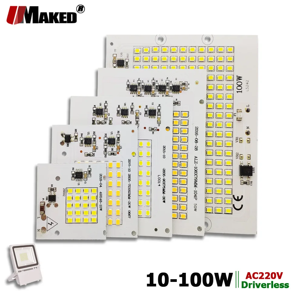 AC220V LED PCB 10W 20W 30W 50W 100W Floodlight Hliníkový plech Biela/Teplá SMD2835 Smart IC Ovládač Modul Pre bodové svetlo Lampy urob si sám
