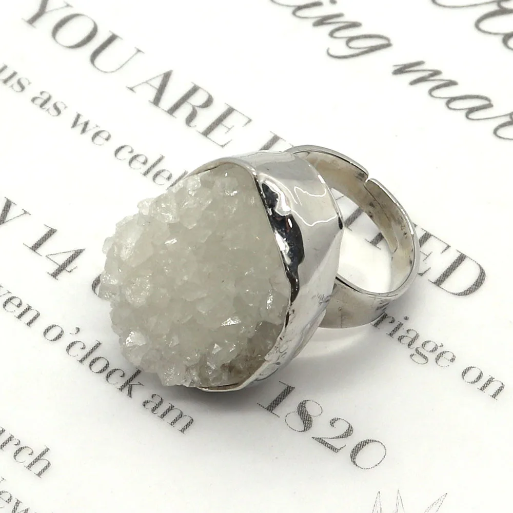 Nepravidelný Drusy Crystal Krúžky Prírodného Kameňa Módne Šperky Geometrické White Crystal Druzy Nastaviteľné Prst Prsteň pre Ženy, Darčeky