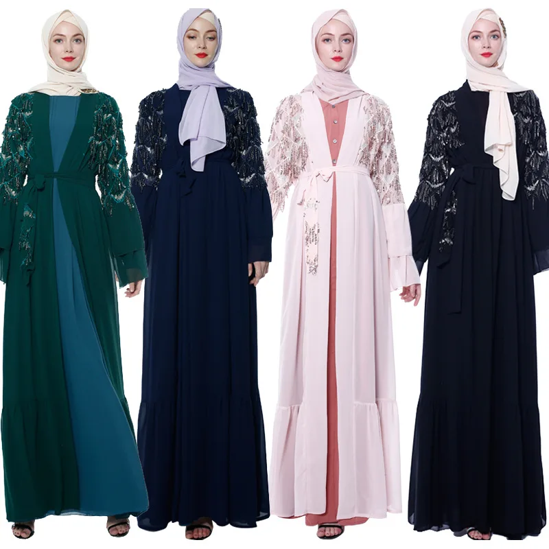 Sequin Otvoriť Dubaj Abaya Turecko Kimono Moslimských Hidžáb Oblečenie Kaftan Abayas pre Ženy Kaftane Župan Musulmane Femme Islamské Oblečenie