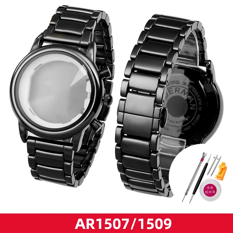 Keramické watchband pre Armani AR1507 AR1509 / AR70002 čierne keramické vyhovovali hodinky remienok prípade príslušenstvo 22 mm Náramok Náramok