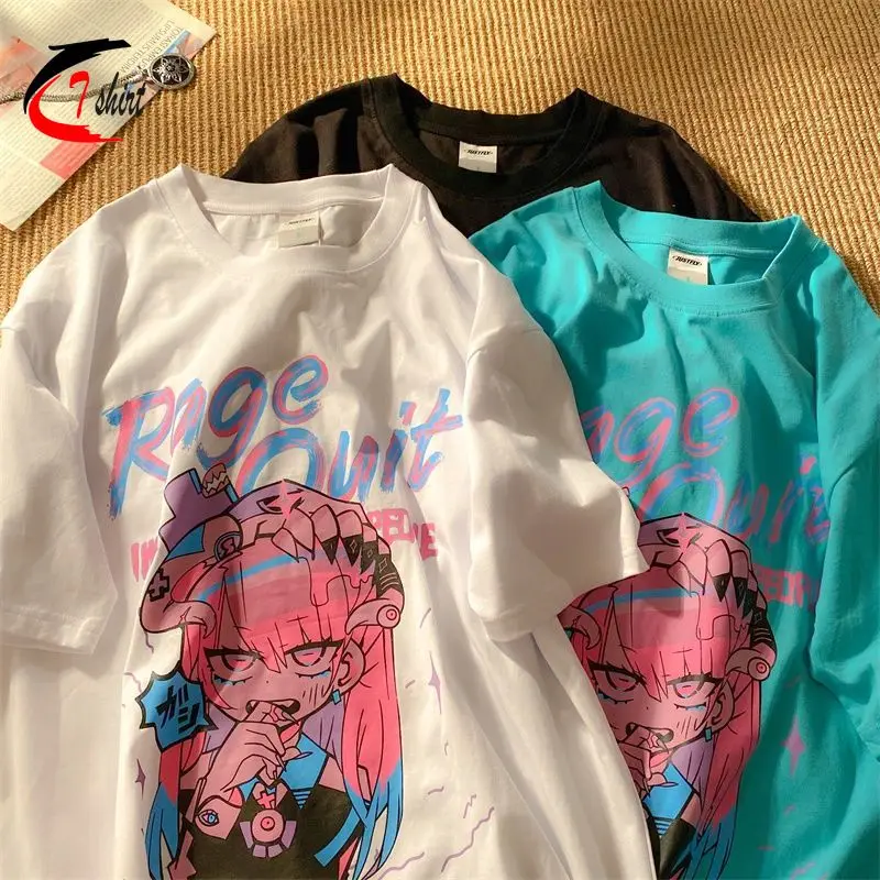Anime dámske Tričko Dvoch-dimenzionální Zlé Dievča Karikatúra Tlače T-shirt Voľné Bežné Nadrozmerné tričká s Krátkym rukávom Letné Ženy