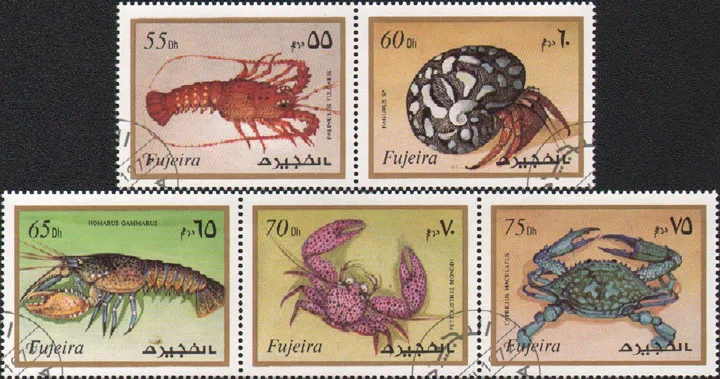 5 ks/Set Fujaira Post Pečiatky 1972 Morského Života Krevety a Krab Používa Post Označené Poštových Známok na Zber