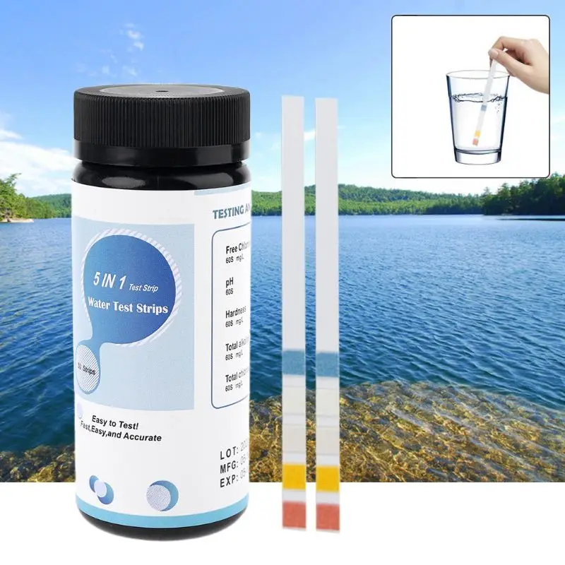 5 v 1 Testovanie Kvality Vody Pásy Jednoduché, Presné a Rýchle Zisťovanie pH a Chlóru Tvrdosť Alkalita pre Bazén Pitnej M4YD
