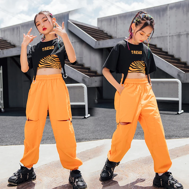 Letné Módy Hip Hop Tanečné Oblečenie Pre Dievčatá Voľné Topy Hiphop Nohavice Vyhovovali Deti Jazz Výkon Kostýmy Fáze Oblečenie DN9032