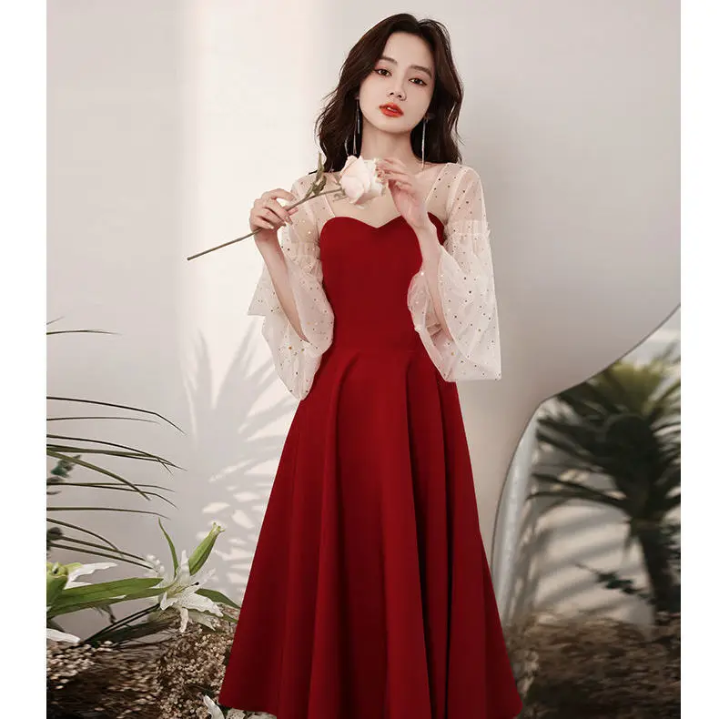 Francúzsky Večerné Šaty Sladká Princezná Celebrity Šaty Elegantné MIDI Šaty kórejský Fashion Večera Šaty dámske Svadobné Šaty