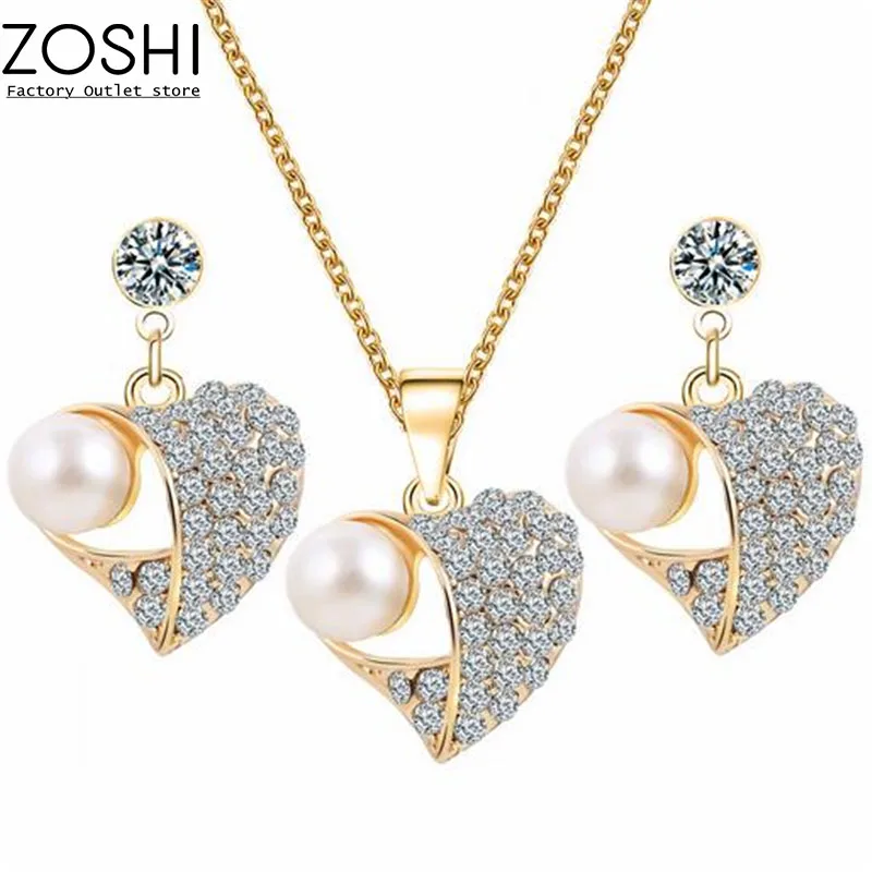 Klasické Srdce Imitácia Perlový náhrdelník Pozlátené šperky set pre ženy Jasné, Crystal Elegantné Party Darček Módne Kostýmy