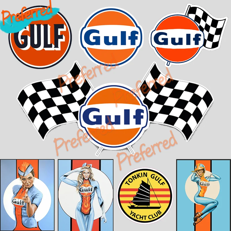 Zálive Benzín motorový Olej Gulf s Vlajkou Kotúča, pre Všetky Vaše Autá Pretekárske Notebook Motocyklové Prilby batožinového priestoru Toolbox Surfovať Camper