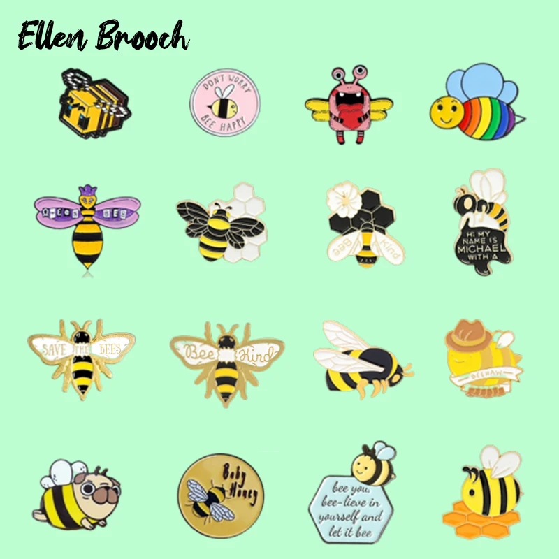 Bee Happy Smalt Kolíky Zbierka Kreslených Honey Bee Meme RWBY Zvierat, Hmyzu Odznaky, Brošne Klopě Pin Pre Mužov, Ženy, Deti Darčeky