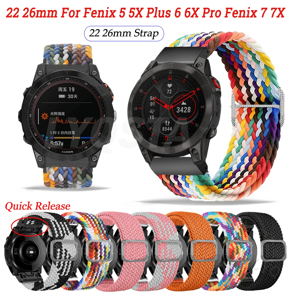 26 22 mm Quick Fit Watchband Pre Garmin Fenix 6X 6XPro 6 5X 5Plus 3 3-LR Enduro Slučky Nylon Easyfit potítka Pre Garmin Fenix 7X