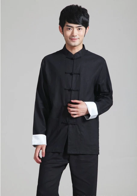 Šanghaj Príbeh Čínske tradičné oblečenie Čínsky Štýl Mandarin Golier kungfu Tričko Čierne pánske Bavlnené Obliečky Bunda pre Človeka
