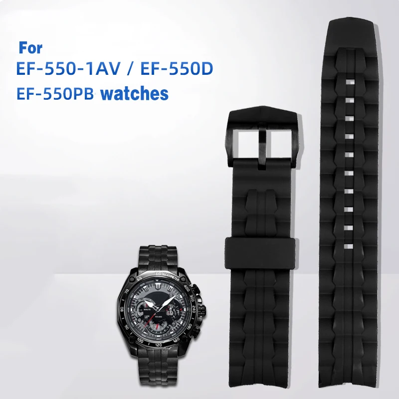 Gumené watchband Pre Casio EF-550 Budova Série Popruh Gumy, Živice 22 mm čierny náramok Náramok