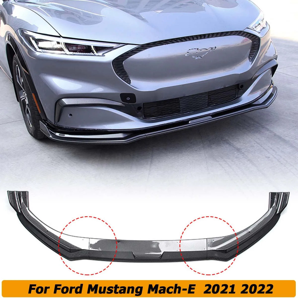 3KS Pre Ford Mustang Mach-E Predný Nárazník Pery Spojler Kryt Strane Štiepačky Telo Kit Deflektor Stráže 2021-2022 Auto Príslušenstvo