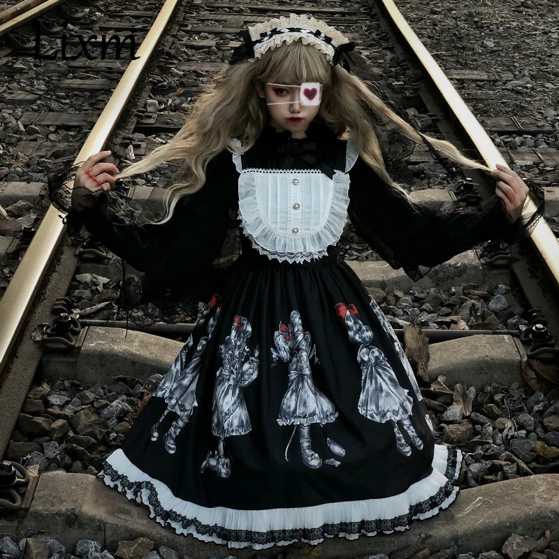 Gothic Lolita Šaty Dark Angel Série High Low Lolita JSK Šaty od Soufflesong Kawaii Retro Tmavé Japonskej