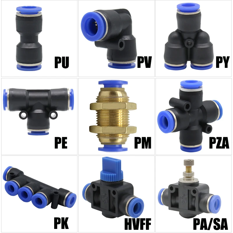 Pneumatické armatúry PY/PU/PV/PE vodovodné potrubie a potrubie konektory priamy ťah 4-16 mm/ PK plastové hadice quick spojky