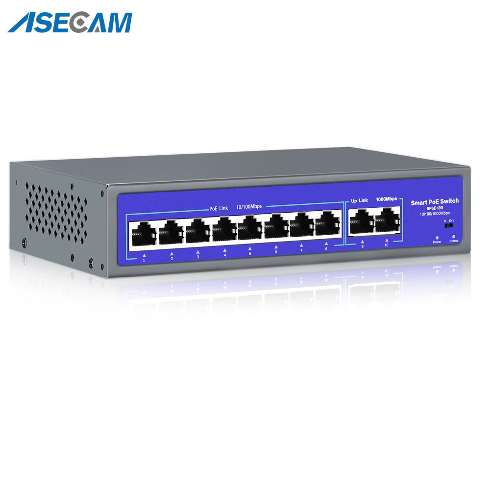 8Ports 52V Sieť POE Switch 10/1000Mbps IEEE 802.3 af/na Over Ethernet IP Kamera, Bezdrôtové AP CCTV Kamery Bezpečnostný Systém