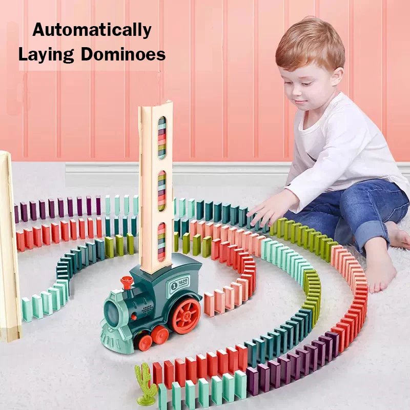 Elektrický vláčik, ktorý môžete automaticky zadať domino, vzdelávacie hračky a detské darčeky dominos hra Obrázok 1 