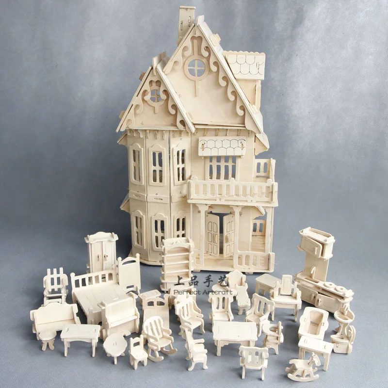 Drevený domček pre bábiky miniatúrne Nábytok, hračky pre bábiky DIY rozobrať doll house predstierať, že hrať 3D puzzle, hračky, darčeky pre deti Obrázok 1 