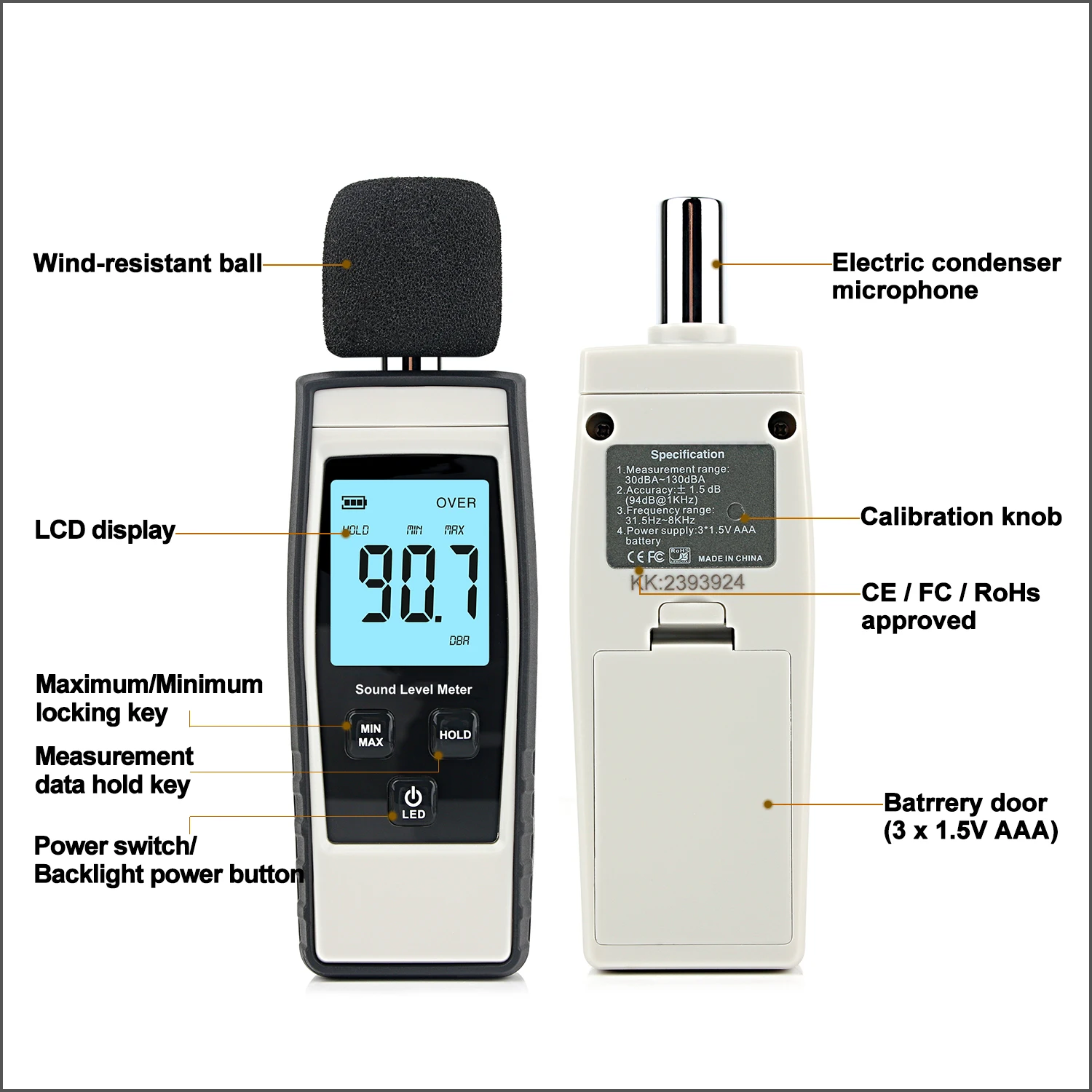 RZ Zvukomer Digitálne Prenosné DB Meter Zvuk Monitora Hluku Audio Level Meter 30-130dB Decibelov Mini Merač Obrázok 1 