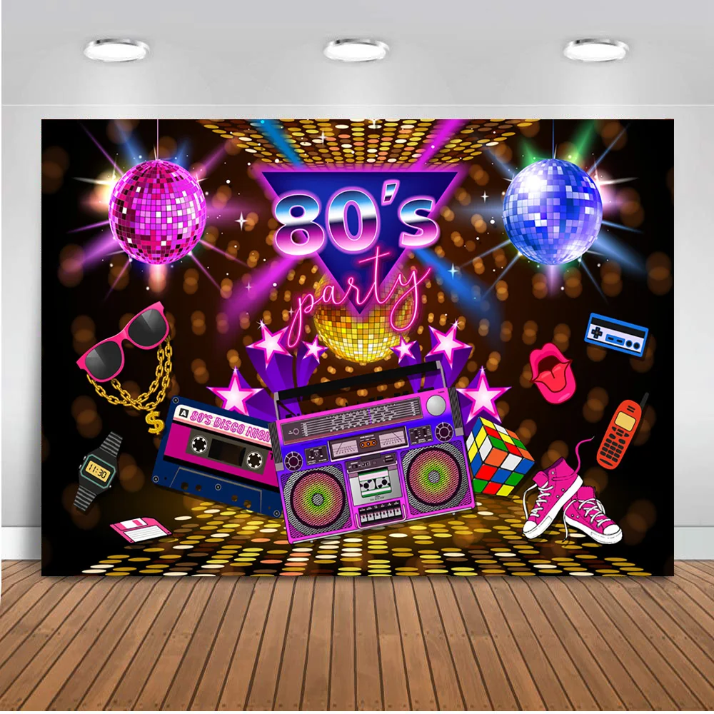 80. rokov, 90s Party, Fotografovanie Udalostí Hip Hop, Disco Tému Retro Štýl Foto Pozadie Dospelých Birthday Banner Neon Photobooth Rekvizity Obrázok 1 
