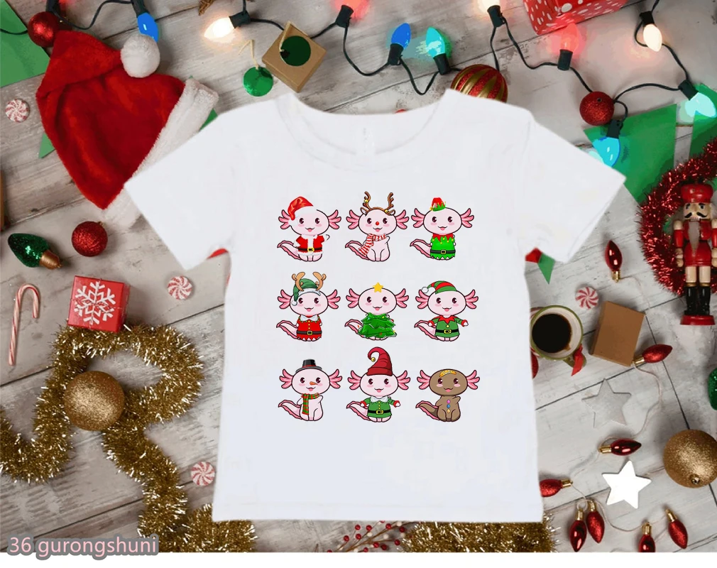 Axolotl Jeleň Cartoon Tlač Tričko Letné Topy Pre Dievčatá/Chlapci Veselé Vianoce Darček Deti Oblečenie Harajuku Kawaii T-Shirt Veľkoobchod Obrázok 1 