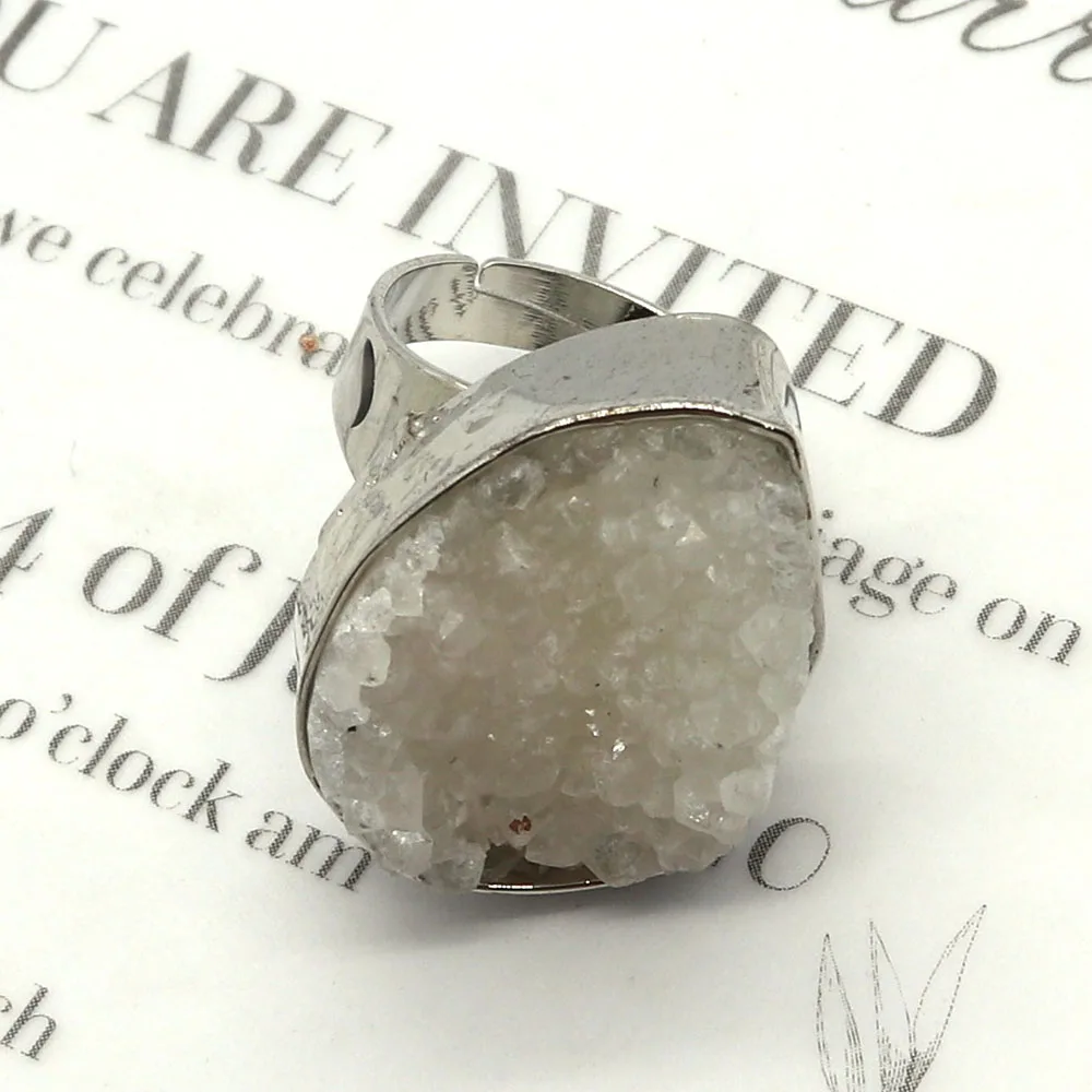 Nepravidelný Drusy Crystal Krúžky Prírodného Kameňa Módne Šperky Geometrické White Crystal Druzy Nastaviteľné Prst Prsteň pre Ženy, Darčeky Obrázok 1 
