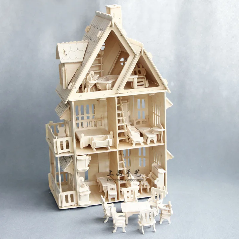 Drevený domček pre bábiky miniatúrne Nábytok, hračky pre bábiky DIY rozobrať doll house predstierať, že hrať 3D puzzle, hračky, darčeky pre deti Obrázok 2 