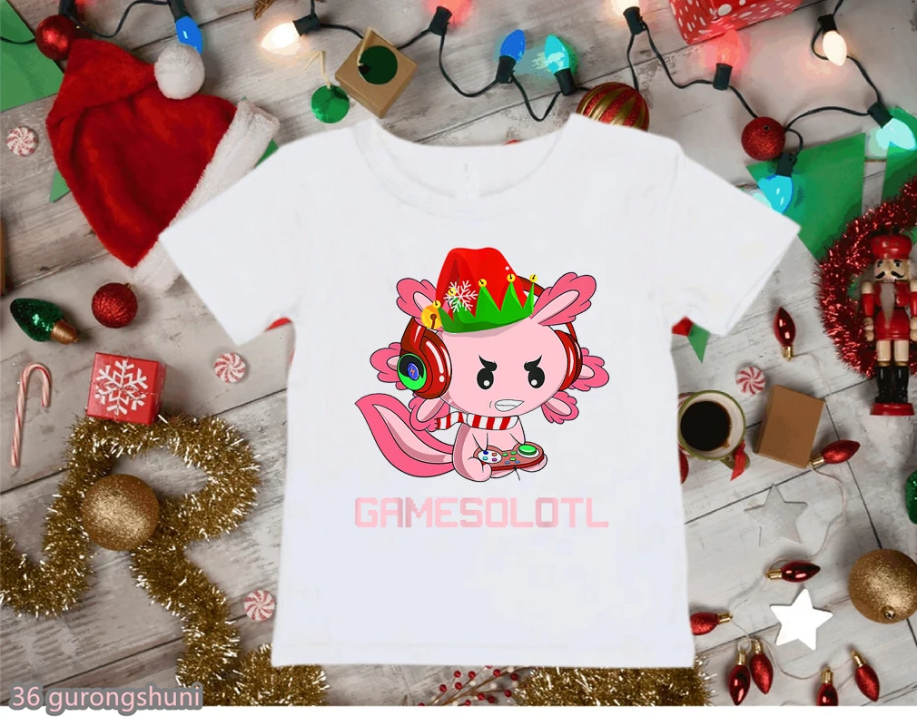 Axolotl Jeleň Cartoon Tlač Tričko Letné Topy Pre Dievčatá/Chlapci Veselé Vianoce Darček Deti Oblečenie Harajuku Kawaii T-Shirt Veľkoobchod Obrázok 3 