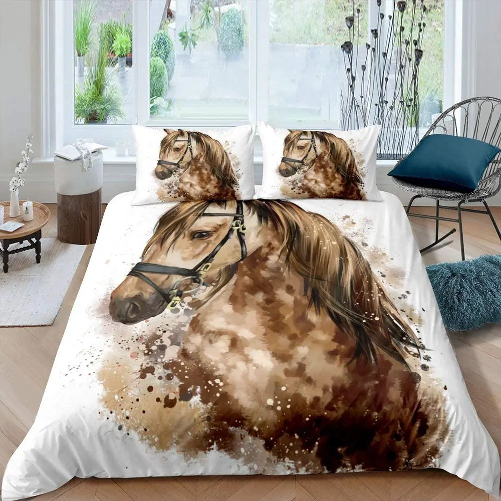 Kôň Perinu Farma Zvierat Vzor Hnedé Milovník Koní posteľná bielizeň Nastaviť Mikrovlákna, prehoz cez posteľ Kryt pre Mladistvých Dospelých Kráľovná Deka Kryt Obrázok 3 