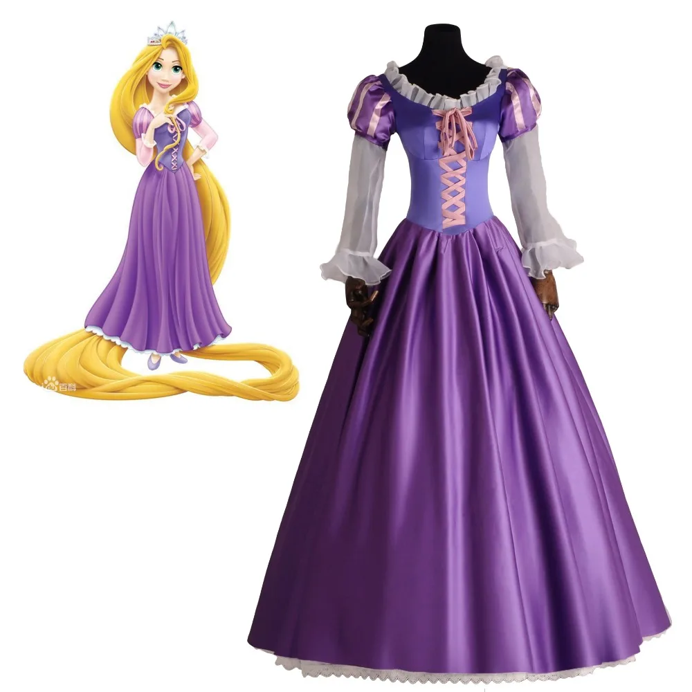 Princezná Rapunzel Cosplay Kostým pre Dospelých Žien Halloween Kostým pre Dievčatá, Vianočný Večierok Žien Fialové Šaty S Parochňu Obrázok 3 