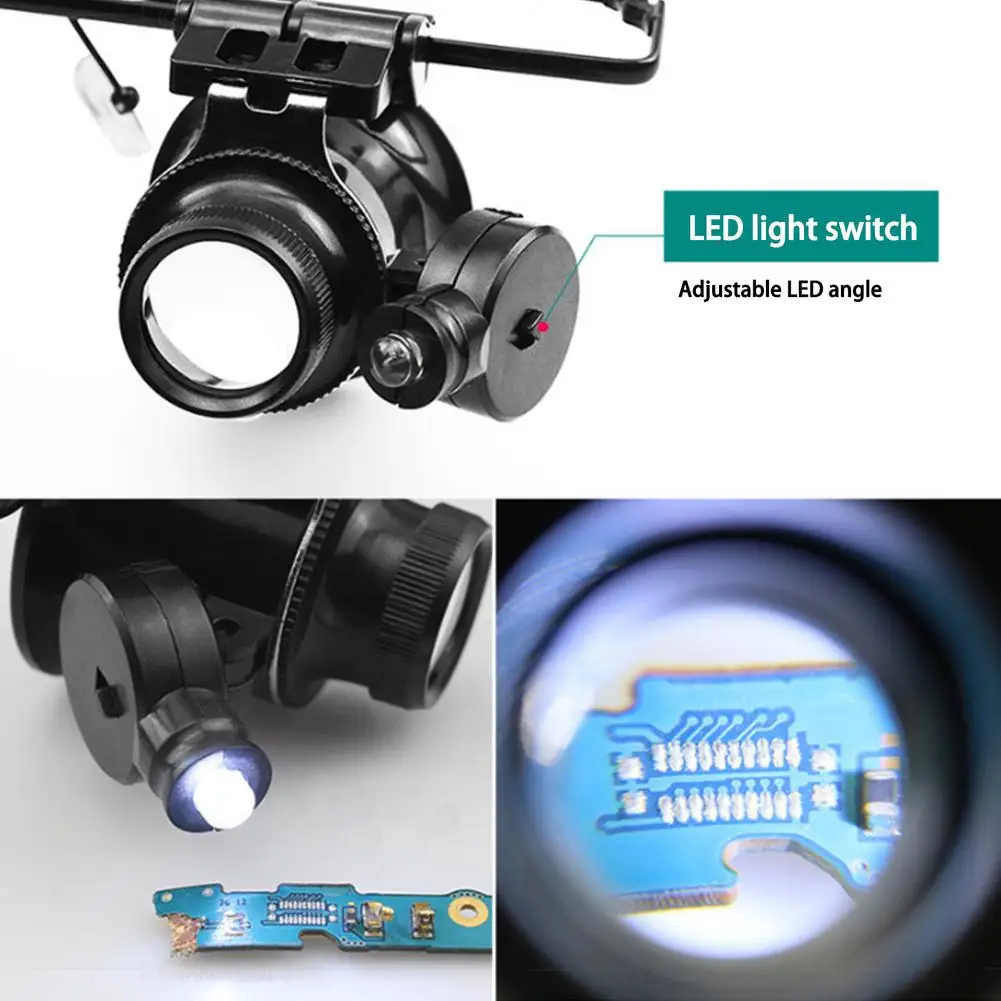 2 LED Hlava-montáž zväčšovacie sklo Loupe zväčšovacie sklo Jewelers Hodinár LED Lampy, Lupy Optické Sklá S Box 20X Obrázok 4 