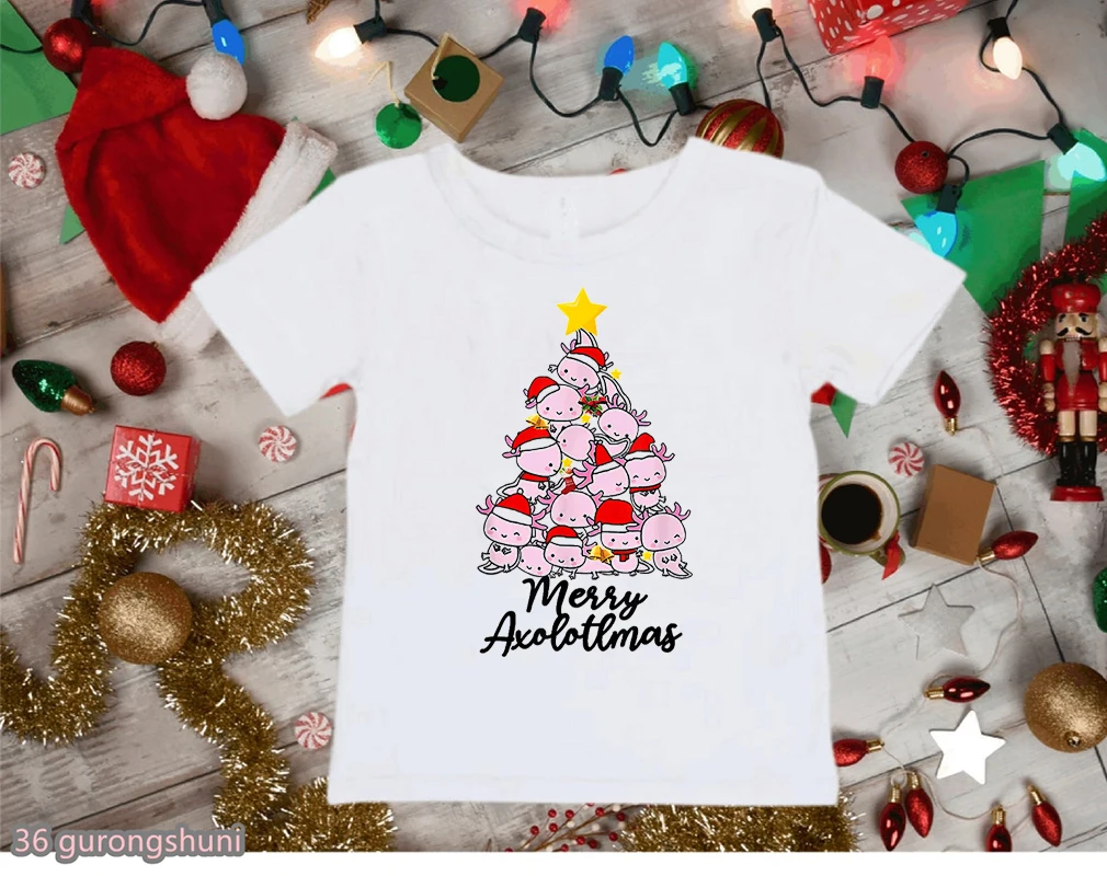 Axolotl Jeleň Cartoon Tlač Tričko Letné Topy Pre Dievčatá/Chlapci Veselé Vianoce Darček Deti Oblečenie Harajuku Kawaii T-Shirt Veľkoobchod Obrázok 4 
