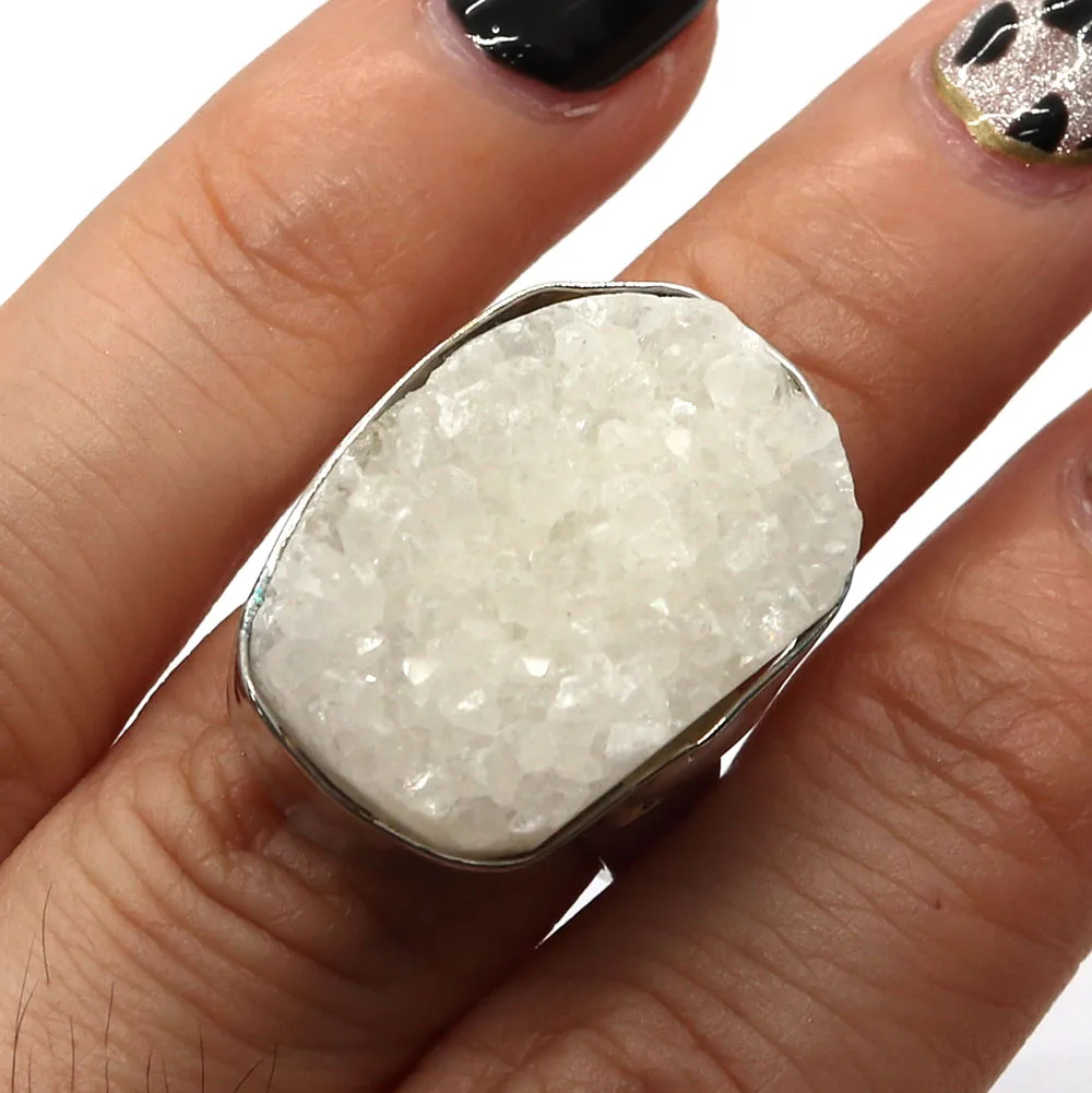 Nepravidelný Drusy Crystal Krúžky Prírodného Kameňa Módne Šperky Geometrické White Crystal Druzy Nastaviteľné Prst Prsteň pre Ženy, Darčeky Obrázok 4 