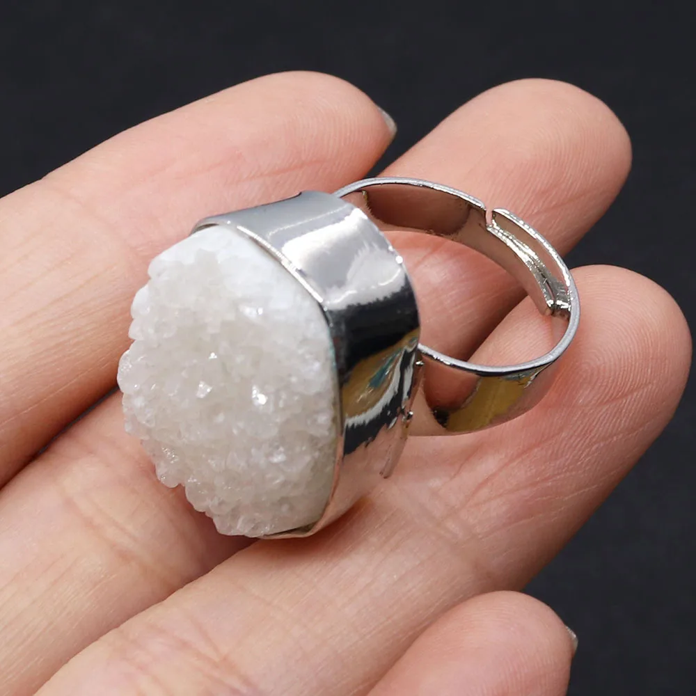 Nepravidelný Drusy Crystal Krúžky Prírodného Kameňa Módne Šperky Geometrické White Crystal Druzy Nastaviteľné Prst Prsteň pre Ženy, Darčeky Obrázok 5 